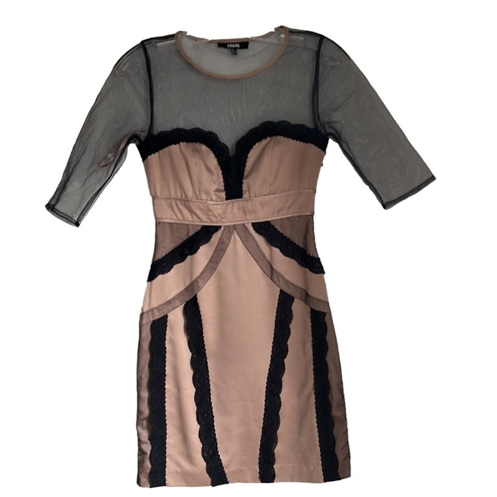 ASOS Champagne Satin Mesh Bodycon Dress